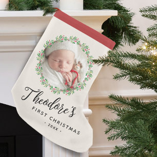 Eerste kerstfoto krans naam aandenken voor baby kleine kerstsok