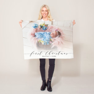 Eerste kerstfoto met handschrift Moderne foto Fleece Deken