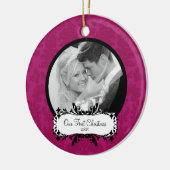 Eerste kerstfoto met ornament Pink Damask (Links)