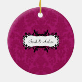Eerste kerstfoto met ornament Pink Damask (Achterkant)