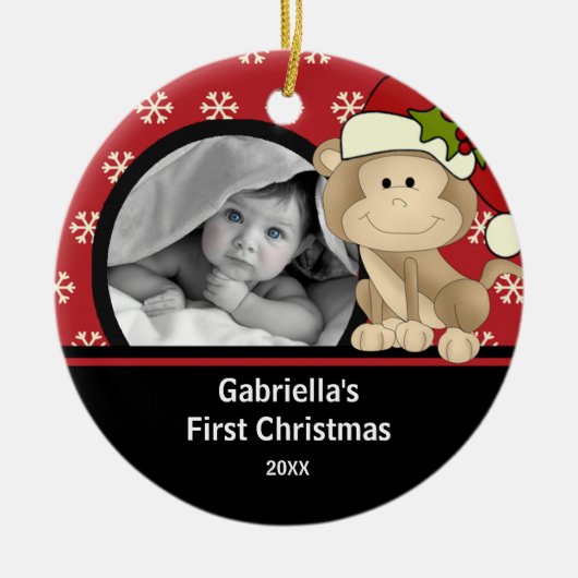 Eerste kerstfoto-ornament aap van de baby keramisch ornament (Voorkant)