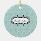Eerste kerstfoto: Ornament Blue Damask (Achterkant)