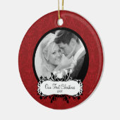 Eerste Kerstfoto Ornament Red Damask (Links)