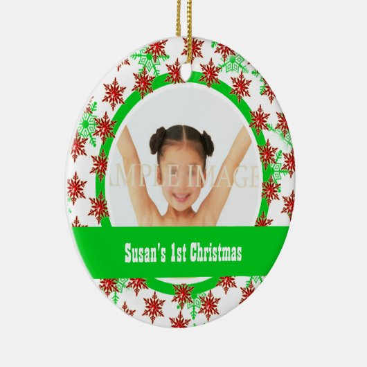 Eerste kerstfoto personaliseren keramisch ornament (Rechts)