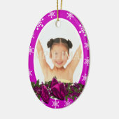 Eerste kerstfoto PERSONALIZE roze Keramisch Ornament (Links)