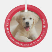 Eerste kerstfoto Puppy Dog Glas Ornament (Voorkant)