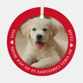 Eerste kerstfoto Puppy Dog Glas Ornament (Achterkant)
