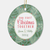 Eerste kerstfoto samen keramisch ornament (Links)