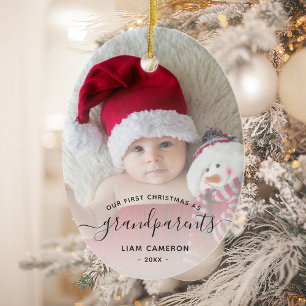 Eerste kerstfoto-script ovaal voor grootouders keramisch ornament