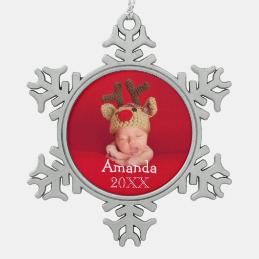 Eerste kerstfoto Snowflake Holiday Decoratie (Voorkant)