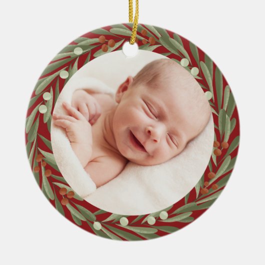 Eerste kerstfoto van baby Keepomwille Keramisch Ornament (Voorkant)