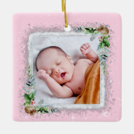 Eerste kerstfoto van baby op geboortedatum keramisch ornament
