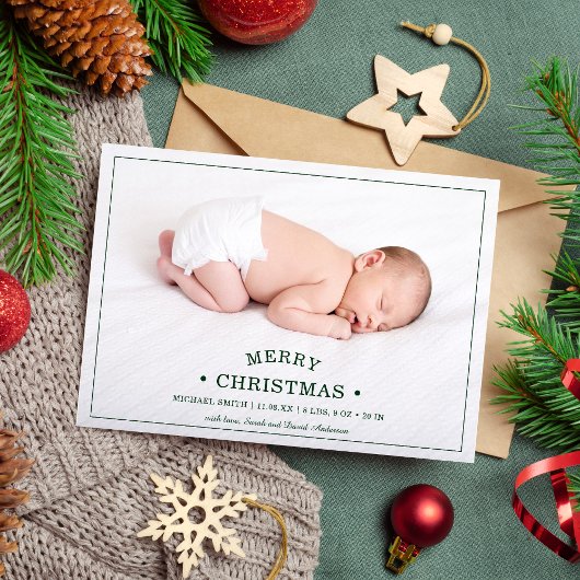 Eerste kerstfoto van baby's Aankondiging geboorte