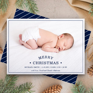 Eerste kerstfoto van de baby geboorteaankondiging feestdagenkaart
