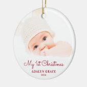 Eerste kerstfoto van Elegant Script Baby Keramisch Ornament (Links)