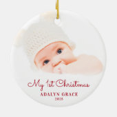 Eerste kerstfoto van Elegant Script Baby Keramisch Ornament (Achterkant)