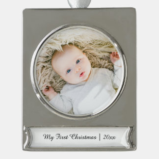 Eerste kerstfoto van Elegant, speciaal voor baby's Verzilverd Banner Ornament