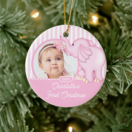 Eerste kerstfoto van Elephant Baby Keramisch Ornament