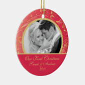 Eerste kerstfoto van Gold Floral Red Keramisch Ornament (Rechts)