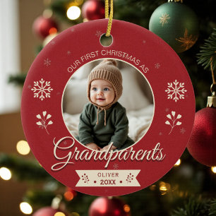 Eerste kerstfoto van grootouders keramisch ornament