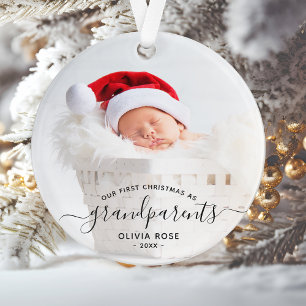 Eerste kerstfoto van grootouders met zwarte script ornament