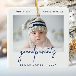 Eerste kerstfoto van grootouders Minimalistische b Keramisch Ornament
