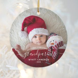 Eerste kerstfoto van grootouders Wit schrift Keramisch Ornament