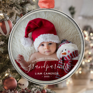 Eerste kerstfoto van grootouders Wit schrift Metalen Ornament