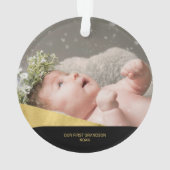 Eerste kerstfoto van Navy, Blue & Gold Modern Ornament (achterkant)