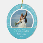 Eerste kerstfoto van Ornament Blue Snowflakes (Links)