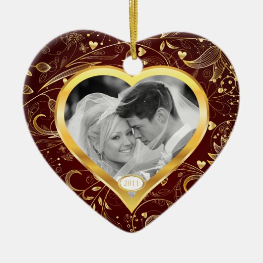 Eerste kerstfoto van Ornament Gold Heart (Voorkant)
