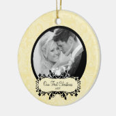Eerste kerstfoto van Ornament Yellow Damask (Links)