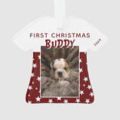 Eerste kerstfoto van Red Star Pattern Puppy Dog Ornament (achterkant)