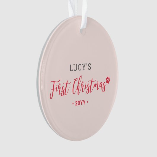 Eerste kerstfoto van roze en rode puppy Dog Ornament (voorkant)