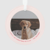Eerste kerstfoto van roze en rode puppy Dog Ornament (achterkant)
