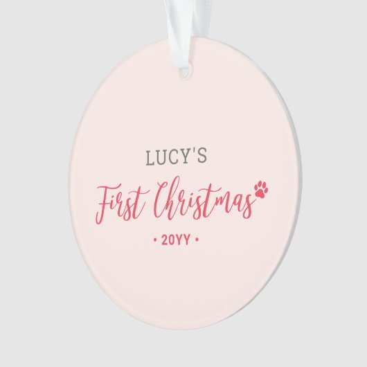 Eerste kerstfoto van roze en rode puppy Dog Ornament (voorkant)