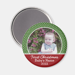 Eerste kerstfoto voor baby: rood en groen magneet