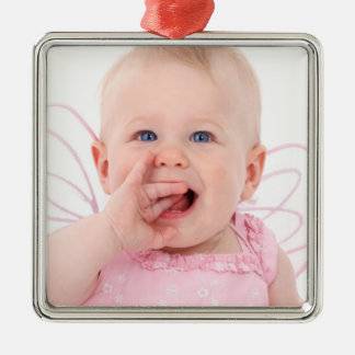 Eerste kerstfoto voor baby's metalen ornament