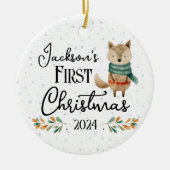 Eerste Kerstfoto Waterverf Wolf Keramisch Ornament (Voorkant)