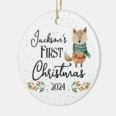 Eerste Kerstfoto Waterverf Wolf Keramisch Ornament (Links)