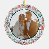 Eerste kerstfoto White Pas getrouwd kerst Keramisch Ornament (Achterkant)