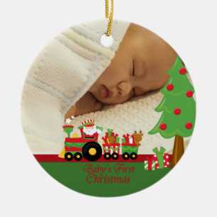 Eerste kerstfotoversiering voor kerstman baby keramisch ornament