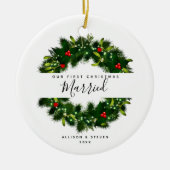 Eerste Kerstgevechtsscript aangepast Keramisch Ornament (Voorkant)