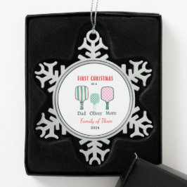 Eerste kerstgezin van drie Keepsake Tin Sneeuwvlok Ornament