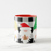 Eerste kerstgnomen met buffelcheque tweekleurige koffiemok (Center)