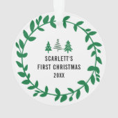 Eerste kerstgroene Baby foto Leafy Border Ornament (achterkant)