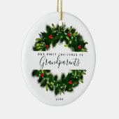 Eerste kerstgrootouders Modern Wreatn Custom Keramisch Ornament (Rechts)