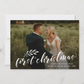 Eerste kersthandgeschreven bruiloft foto feestdagenkaart (Voorkant)