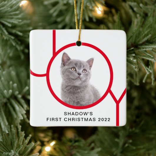 Eerste kerstkaartje Kat Kitten Joy Aangepaste Foto Keramisch Ornament (Boom)