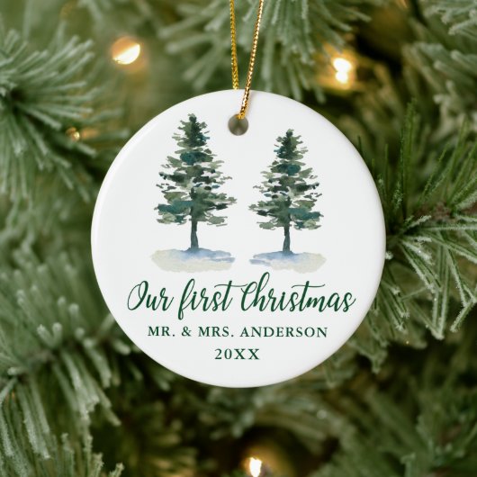 Eerste kerstkalligrafie-Waterverf Twee Pijnen Keramisch Ornament